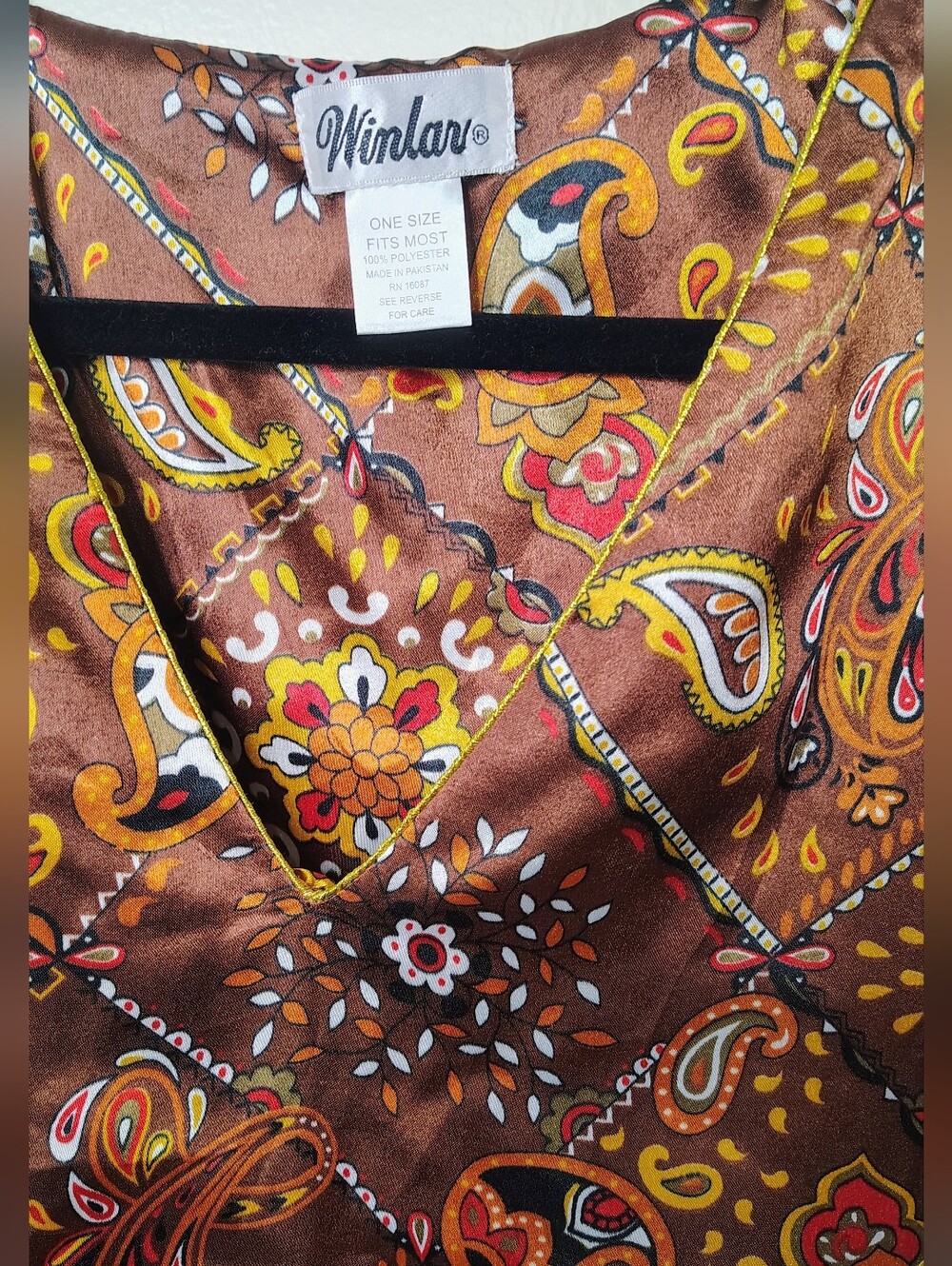 Winlar NWT One Size Brown Paisley Caftan Kaftan Maxi Cover Up Resort Dress - Picture 5 of 5